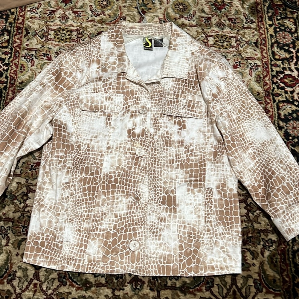 Sportelle Brown and White Croc Print Jacket 3/4 Sleeve Size Large